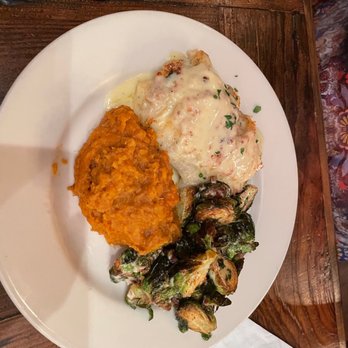 Founders Tavern & Grill - Fish with sweet potatoes & Brussel sprouts - Comfort Food Near Me - Pasadena, Maryland Founders Tavern & Grill - Fish with sweet potatoes & Brussel sprouts - Comfort Food Near Me - Pasadena, Maryland