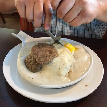 Back Street Cafe - Smothered biscuit meal: biscuits & gravy, sausage patties, home fries with onions & peppers. - Cafes Near Me - Muldraugh, Kentucky