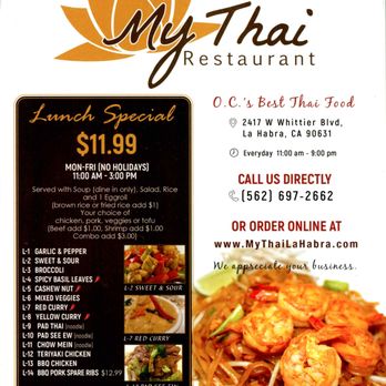 My Thai Restaurant - Menu - Front - Thai Near Me - La Habra, California