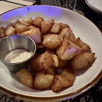 Tap And Tapas - Papas Bravas- garlic aioli on the side.  Potatoes themselves had so much flavor! - Tapas/Small Plates Near Me - Northport, New York
