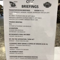Copeland Soldier Service Center - Briefing Times