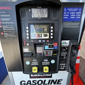 Costco - A Costco gas station pump showing fuel prices for regular and premium gasoline, with payment options including card and cash. - Gas Stations Near Me - Ukiah, California
