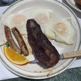 Their "steak" and egg breakfast, I wouldn't serve a dog this food Their "steak" and egg breakfast, I wouldn't serve a dog this food