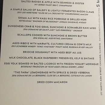 Smyth - Prix fixe menu - New American Near Me - Chicago, Illinois Smyth - Prix fixe menu - New American Near Me - Chicago, Illinois