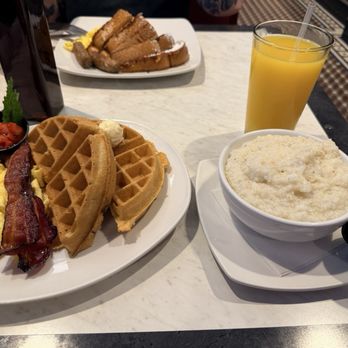 Silver Diner - Belgian Waffle & Eggs with grits - New American Near Me - Frederick, Maryland