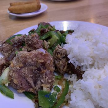 Hou Wei - gang-do Pai gwut (deep fried pork chop rice) with Vegetable Egg Roll - Chinese Near Me - Houston, Texas Hou Wei - gang-do Pai gwut (deep fried pork chop rice) with Vegetable Egg Roll - Chinese Near Me - Houston, Texas