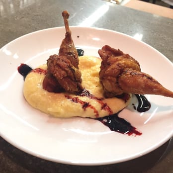 Salt New American Table - Quail Knots, Texas Quail, Pomegranate Gastrique, Creamy Polenta - New American Near Me - McAllen, Texas