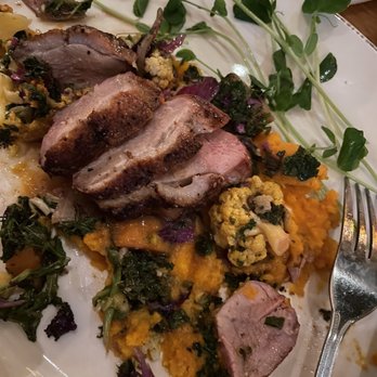 Whiskey Cake - Duck breast roasted cauliflower, sweet potatoes, carrot rutabaga mash, smoked chili butter - New American Near Me - San Antonio, Texas Whiskey Cake - Duck breast roasted cauliflower, sweet potatoes, carrot rutabaga mash, smoked chili butter - New American Near Me - San Antonio, Texas