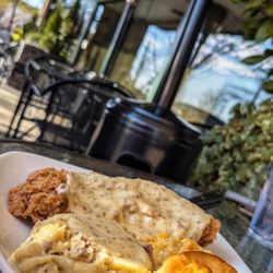 Adams Bistro - Country Fried Steak, mashed potatoes, biscuit and Mac and cheese