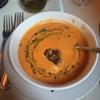 Di Vino Rosso - Soup of the day - tomato and crab bisque with mini crab cake - Italian Near Me - Columbia, South Carolina Di Vino Rosso - Soup of the day - tomato and crab bisque with mini crab cake - Italian Near Me - Columbia, South Carolina