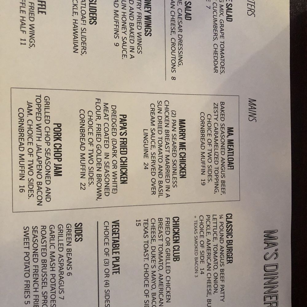 Dinner menu Dinner menu