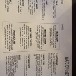 Dinner menu Dinner menu