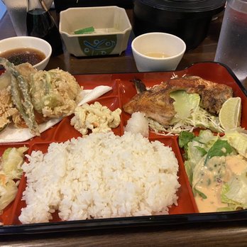 Yagura Restaurant - Veggie tempura and salmon Kama teishoku. Served with miso soup, salad, pickled cabbage, Mac salad and rice! - Japanese Near Me - Honolulu, Hawaii Yagura Restaurant - Veggie tempura and salmon Kama teishoku. Served with miso soup, salad, pickled cabbage, Mac salad and rice! - Japanese Near Me - Honolulu, Hawaii