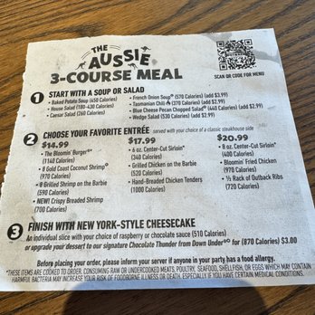 Outback Steakhouse - 3 Course Meal Deal - have to ask for this menu - Steakhouses Near Me - Wildwood, Florida Outback Steakhouse - 3 Course Meal Deal - have to ask for this menu - Steakhouses Near Me - Wildwood, Florida