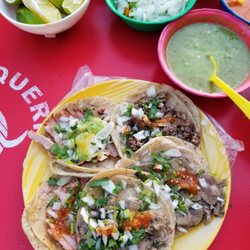 Taquerias El Nero - Clockwise: cabeza, lengua, sesos, and 2 al pastor