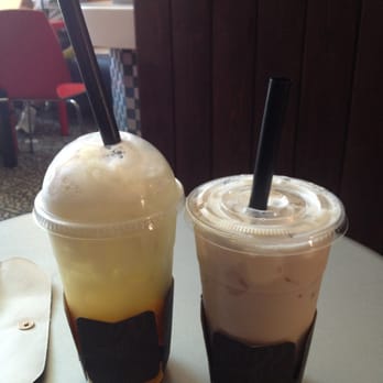 Tea Brick - Mango soda bomb and oolong milk tea with boba - Tea Rooms Near Me - Monterey Park, California Tea Brick - Mango soda bomb and oolong milk tea with boba - Tea Rooms Near Me - Monterey Park, California
