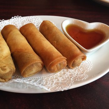 Arches Thai - Veggie egggrolls: alright. Cute heart container for sauce! - Thai Near Me - Moab, Utah Arches Thai - Veggie egggrolls: alright. Cute heart container for sauce! - Thai Near Me - Moab, Utah