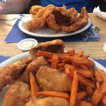 Yooperman Bar And Grill - Whitefish with sweet potato fries & perch with fries. So good! - American Near Me - Goetzville, Michigan
