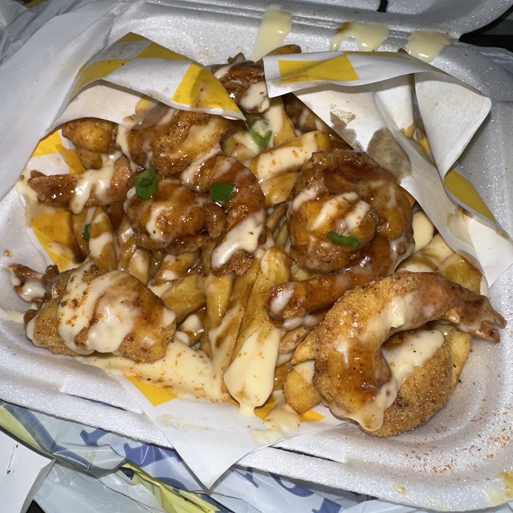 Brappin Crabs - Harley Fries (Honey Garlic Fried Shrimp Over Cheesy Fries) - Food Trucks Near Me Brappin Crabs - Harley Fries (Honey Garlic Fried Shrimp Over Cheesy Fries) - Food Trucks Near Me