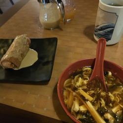 New China Wilmington - Hot and sour soup with one egg roll drowned in hot mustard sauce by me