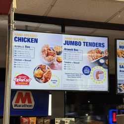 Marathon - They recently added Krispy Krunchy Chicken. Here's photos of the menu.