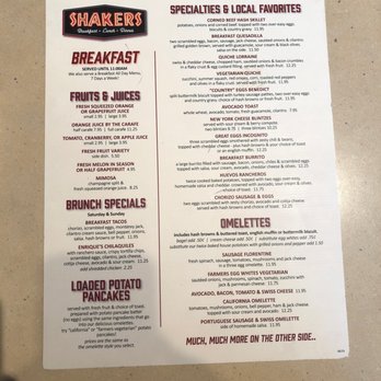 Shakers - Updated Menu - Diners Near Me - South Pasadena, California Shakers - Updated Menu - Diners Near Me - South Pasadena, California