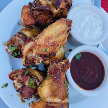 Mustards Grill - Crazy good chicken wings with blue cheese and BBQ sauces ($19.50) - New American Near Me - Napa, California Mustards Grill - Crazy good chicken wings with blue cheese and BBQ sauces ($19.50) - New American Near Me - Napa, California