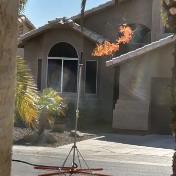 Cruise America - The start of a very long, controlled burn off of the full propane tank leaking from the Cruise America RV - RV Rental Near Me - Mesa, Arizona