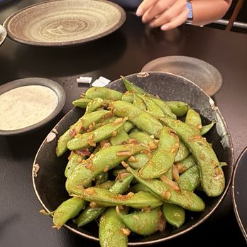 Aburi Sushi - Chili Garlic Edamame - Sushi Bars Near Me - Houston, Texas Aburi Sushi - Chili Garlic Edamame - Sushi Bars Near Me - Houston, Texas