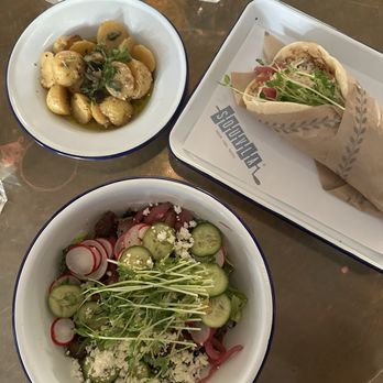 Souvla - lamb salad, chicken sandwich, juicy potatoes - Greek Near Me - San Francisco, California Souvla - lamb salad, chicken sandwich, juicy potatoes - Greek Near Me - San Francisco, California