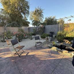 Salt and pepper 1/2 inch back yard. And boulder moss rock next to pond. Salt and pepper 1/2 inch back yard. And boulder moss rock next to pond.