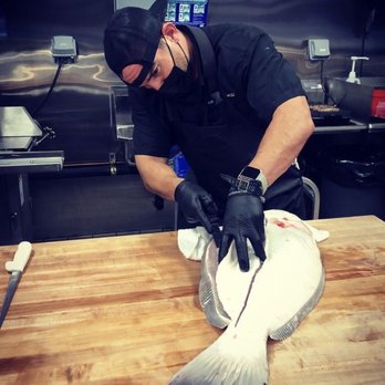 Point Butcher Shop - Tim cutting local California Halibut - Butcher Near Me - Santa Cruz, California Point Butcher Shop - Tim cutting local California Halibut - Butcher Near Me - Santa Cruz, California