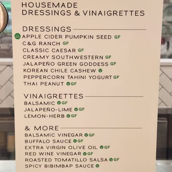 Crisp & Green - Dressings clearly marked if they are gluten free. - Salad Near Me - Sandy, Utah Crisp & Green - Dressings clearly marked if they are gluten free. - Salad Near Me - Sandy, Utah