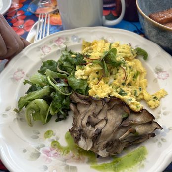 The Sweet Life - Scramble, with a giant unseasoned piece of maitake mushroom - New American Near Me - Oak Bluffs, Massachusetts
