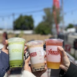 7 Leaves Cafe - Green Thai Tea with boba, Jasmine Milk Tea with boba, and Strawberry Sunset (on their "secret menu!)