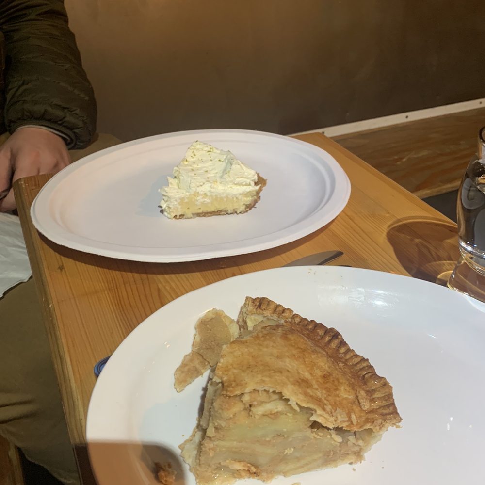 Key lime served on the finest of paper plates, Apple pie is frozen Key lime served on the finest of paper plates, Apple pie is frozen