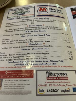 Menu photo 2 Eaton Place Restaurant Eaton, OH
