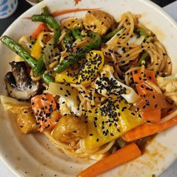 Aloha Lani Kosher - Sweet and sour tofu on a bed of noodles. Pass