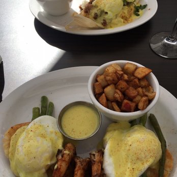 Hash Kitchen - From top to bottom: Cristina's tamale cakes & blackened shrimp eggs benedict. - Breakfast & Brunch Near Me - Peoria, Arizona