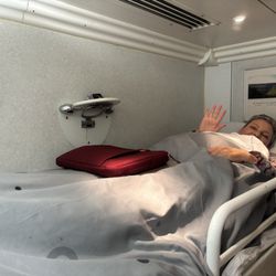 Via Rail Canada - Upper cabin bunk - more head space than a hostel bunk! And a wee shelf for your glasses etc.