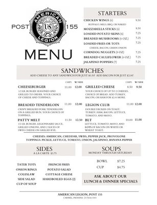 Menu photo 1 American Legion Post 155 - Carmel, IN Carmel, IN Menu photo 1 American Legion Post 155 - Carmel, IN Carmel, IN