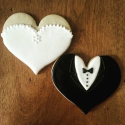 Custom bride and groom wedding cookies.