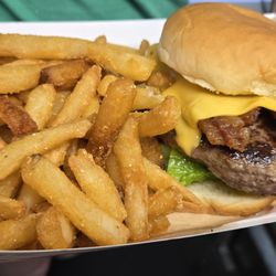 Eat at The Bus Stop - Bacon Cheeseburger with our fabulous Fries