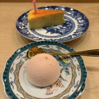 Blue Pagoda - Cherry blossom mousse dessert and complimentary soufflé cheesecake - Sushi Bars Near Me - San Jose, California Blue Pagoda - Cherry blossom mousse dessert and complimentary soufflé cheesecake - Sushi Bars Near Me - San Jose, California