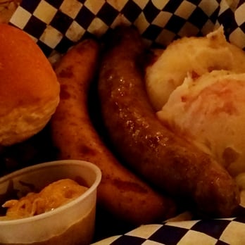 Wolff's Biergarten - Bratwurst, Weisswurst, German mashed potatoes, Red cabbage, and dinner roll - German Near Me - Albany, New York Wolff's Biergarten - Bratwurst, Weisswurst, German mashed potatoes, Red cabbage, and dinner roll - German Near Me - Albany, New York