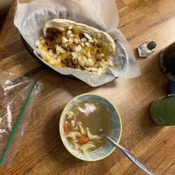 Teresa's Morgan Hill Cafe - Chicken Chicken Noodle Soup 1 Great Coney Dog