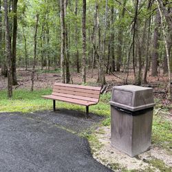North Charleston Wannamaker County Park - Benches and trash cans along a paved trail
