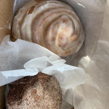 Morning Buns Bake Shop - Orange bun (top) and doughnut muffin - Bakeries Near Me - Millville, Delaware