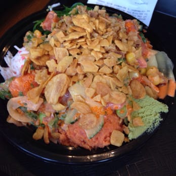 Poke Salad Bar - This was a small with spicy tuna, Ahi and salmon with everything for topping. - Poke Near Me - Pasadena, California Poke Salad Bar - This was a small with spicy tuna, Ahi and salmon with everything for topping. - Poke Near Me - Pasadena, California