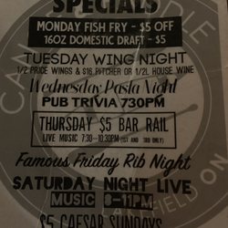 Canoe and Paddle - Specials menu